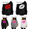 Wholesale-NEW 2016 New Design Red Lip Pattern Oblique Shoulder Sexy Long Sleeve Shirt S M L XL