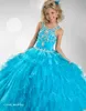 Cute Blue Girl's Pagewant Dress Princess Zroszony Ruffles Party Cupcake Prom Dress na krótkiej dziewczyny ładna sukienka dla małych dzieciaków