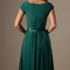 Green Long Chiffon Modest Bridesmaid Dresses With Short Sleeves A-line Temple Wedding Guests Dresses A-line Floor Maids of Honor Dresses