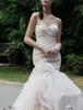 섹시 한 크리스탈 골치 아픈 건된 웨딩 드레스 2017 여름 쉬어 다시 Organza 쉰 인 어 공주 브라 가운 가운 길이 웨딩 드레스