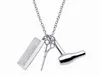 Cosmétologue coiffeur collier en argent sèche-cheveux/ciseaux/peigne balancent pendentif collier ciseaux bijoux coiffeur cadeau