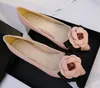 2016 bahar tatlı ayakkabılar marka tarzı kadın Camellia çiçekler karışık renkler sığ ağız sivri uçlu düz ayakkabılar bayan tek ayakkabı