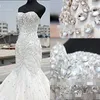 Unique Design Wedding Dresses Mermaid Sweetheart Beaded Floor Length Sweep Train Bridal Gowns Bling Bling Custom Made