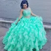 Nya två stycken Quinceanera klänningar bollklänningar med Beadede Crystal Organza Sweet 16 Dresses Vestidos de Quinceañera