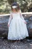 Vintage Bohemian Ivory Lace Long Sleeve A-line Flower Girls Dresses 2016 Cheap Jewel Bow Sash Ankle Length Holy Communion Dress EN81510