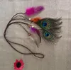 女性ガールスエードレザーヘッドバンドボヘミアン自由孔雀羽毛編組チェーンヘアロープバンドヘッドバンドヒッピーヘアバンドラップベルトジュエリー