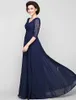 New Free Shipping Dark Navy V-neck A-line Floor-length Half Sleeve Lace and Chiffon Mother of the Bride Dress