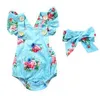 Baby kläder ins blomma romer huvudband flickor blommig print jumpsuits hårband spädbarn sommar overalls toddler mode bodysuits onesies b2878