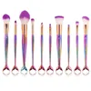 2017 10pcs Mermaid Brush Rainbow Makeup Brushes Set Cream Face Power Brushes Kits Multipurpose Beauty Rainbow Cosmetic Brush Kits