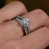 Vecalon Herz-Schmuck-Ehering-Set für Damen, 1 Karat simulierter Diamant, 10 KT Weißgold gefüllt, weiblicher Verlobungsring