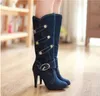 Botas jeans plus size sexy botas de cowboy para mulheres punk fashion botas de salto alto femininas chaussure femme botte nxz166