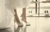 Elegante e bella moda in pizzo e pelle di pecora, stile semplice, tacco alto 10 cm, scarpe da sposa da sposa