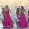 2019 Fuschia Цвет выпускного платья A-Line без рукавов Длинное вечернее платье Плюс Размер vestidos de festa