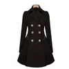 女性のコート冬のトレンチコートのファッションの固体オーバーコートのターンダウンカラースリムなアウターボタン黒海軍ベージュの服