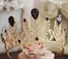 Estilo barroco Acessórios Para o Cabelo Roxo Dimand Cristais Princesa Rainha Pérolas Headwear Nupcial Tiaras Jóias Pageant Coroas de Ouro