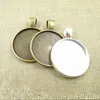 Whole-10pcs 25mm zilveren plaat ketting hanger instelling cabochon cameo basis lade bezel blanco fit 25mm cabochons sieraden maken 281A