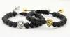 2016 New Arrival Top Quality Jewelry Wholesale 8mm Lava Rock Stone Beads Real Gold Plated and Silver Macrame Lion Head Bracelet
