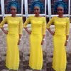 Afric Yellow Lace Mermaid Formal Evening Gowns 4 Styles 3/4 Long Sleeves Jewel Neckline Floor Length Prom Dress vestidos de novia