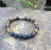 SN0378 gör dig egen pärlstav armband man tiger ögon guld Buddha huvudarmband laven sten smycken mala smycken armband239t