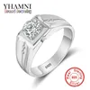 Yhamni Original 925スターリングシルバーリングシンプルなファッションスタイルの高級ダイヤモンドリング高品質の結婚指輪男性ジュエリーMJZ017