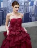 New Side Draping Colorful Winter Burgundy A-line Sweetheart Beach Strapless Organza Ball Gown Quinceanera Dresses