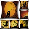 Horreur Halloween Citrouille Nuit Château Taies d'oreiller Style Halloween Sorcière Chauve-Souris Hibou Housse de Coussin en Lin Décoratif à la Maison Taie d'oreiller Cadeau YLCM