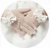 Hot kinderhandschoenen uitgehold parelbloem strik vingerhandschoenen kind meisjes bloemen vlinderwanten kinderen bruiloft accessoires beige