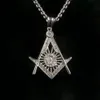 Hip Hop Gold Plated Masonic Charm Pendant Iced Out Crystal Stainless Steel Silver Tone Freemason Pendant Necklace Collar Chain