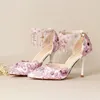 Violet mode violet dentelle mariée robe chaussures à la main fleur et perle chaussures de fête de mariage plate-forme bal événement pompes demoiselle d'honneur talons