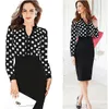 Groothandel mode vrouwen casual jurk gestreepte zwarte polka dot chiffon blouse hoge taille potlood jurken voor OL werk pakken slank elegant kant