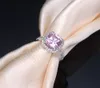 Vecalon Fashion Ring Cushion Cut 3ct Pink CZ Diamond Engagement Bröllop Band Ring för kvinnor 925 Sterling Silver Finger Ring R357