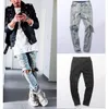 Ny Höst Distressed Skinny Ripped Hip Hop Jeans Mens Big Hole On Knee Swag Streetwear Kläder förstör denimbyxor