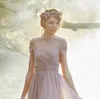 100% Gerçek Görüntü Tozlu Pembe Gelinlik Modelleri Pileli Şifon Kısa Kollu Boho Nedime Abiye Düğün Konuk Elbiseler