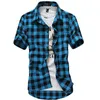 Groothandel-rood en zwart plaid shirt mannen shirt zomer stijl vetement homme casual outdoorwear heren jurk shirts camisa sociaal shirt mannen