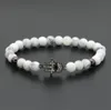 Gros 6mm naturel blanc Howlite marbre pierre perles Micro pavé Zircons Fatima main Hamsa bracelets porte-bonheur fille cadeau