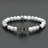 Hurtownie 6mm Natural White Howlite Marmur Kamienne Koraliki Micro Pave Cyrkony Fatima Hamsa Charm Bransoletki Dziewczyna Prezent