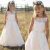 Boho Flower Girl Dresses For Wedding With Criss Cross Back Tea Length Pageant Dress Princess Gowns2304