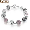 Pandora Style Antique 925 Silver Charm Fit Pandora Bangle & Bracelet with Love and Flower Crystal Ball for Women Wedding PA1455