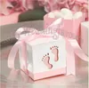Free Shipping 12PCS Pterry Feet Cut-Out Candy Boxes with Satin Ribbon for Baby Shower 1ST Birthday Party Favor Boxes