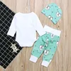 Novo Conjunto de Roupas de Bebê Urso Dos Desenhos Animados Do Bebê Irmão Impresso Meninos Roupas Conjunto de Algodão de Manga Longa Romper Calças Chapéu 3 PCS Crianças Terno Outono Inverno