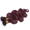 Bundles de tissage de vague de corps de couleur Bourgogne # 99J Vin rouge vierge Remy Trames de cheveux humains Extensions de corps ondulés 3Pcs / Lot