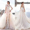 Llorenzorossib Ridal 2017 Vestidos de novia de sirena Cuello alto Manga corta Apliques de encaje Vestidos de novia con tren desmontable Vestido de novia