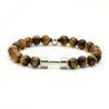 1PCS Real Gold Plated Metal Bracelet New Barbell & 8mm Grey Picture Jasper A Grade Tiger Stone Beads Fitness Fashion Dumbbell206q