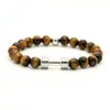 1PCS Real Gold Plated Metal Bracelet New Barbell & 8mm Grey Picture Jasper A Grade Tiger Stone Beads Fitness Fashion Dumbbell2650