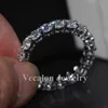 Vecalon Femmes bande Bague Coupe ronde 4mm Diamant simulé Cz 925 Bague de fiançailles en argent sterling pour femmes Bijoux de mode