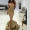 2019 Gold Sequins Prom Dress Sexy Mermaid Spaghetti Straps Special Occasion Dress Formal Evening Party Dress