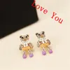 Boucles d'oreilles ours Animal mignon pour femmes/filles Vintage plaqué or boucles d'oreilles en cristal bijoux de mode accessoires fins