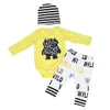 طفل رضيع ملابس 2018 الوليد ملابس الطفل مجموعة الرضع طويلة الأكمام الدب إلكتروني المطبوعة الأصفر رومبير + سروال + قبعة 3 قطع بنين طقم ملابس