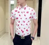 Wholesale-2016 New arrival Men's Clothing air stylist Red lips printing short sleeved Casual shirt Male Fashion slime Leisure Club Tops