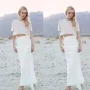 Elegant Beaded Crop Top Two Piece Beach Bröllopsklänningar Chiffon Böhmen Bridal Gowns Full Kjol Separates Bröllopsklänning Vestido de Noiva